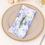 5 Pack Satin 20"x20" Napkins White/Blue French Toile Pattern - Classy & Easy to Maintain Cloth Napkins for Weddings & Events - Bell Racket Store