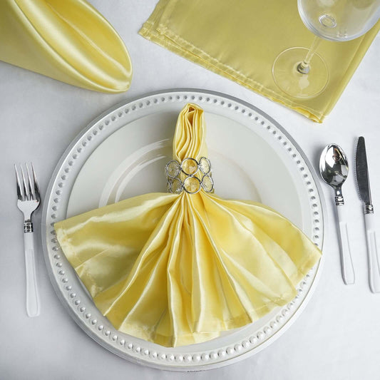 5 Pack Satin 20"x20" Napkins Yellow - Luxurious Shine & Smooth Dinner Napkins - NestOCart