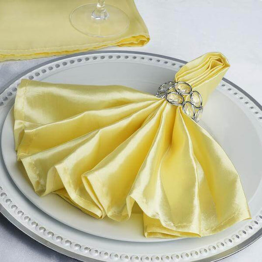5 Pack Satin 20"x20" Napkins Yellow - Luxurious Shine & Smooth Dinner Napkins - NestOCart