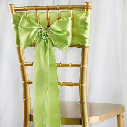 5 Pack Satin Chair Sashes Apple Green - Durable Chair Bows with Shiny Finish 6"x106" - NestOCart
