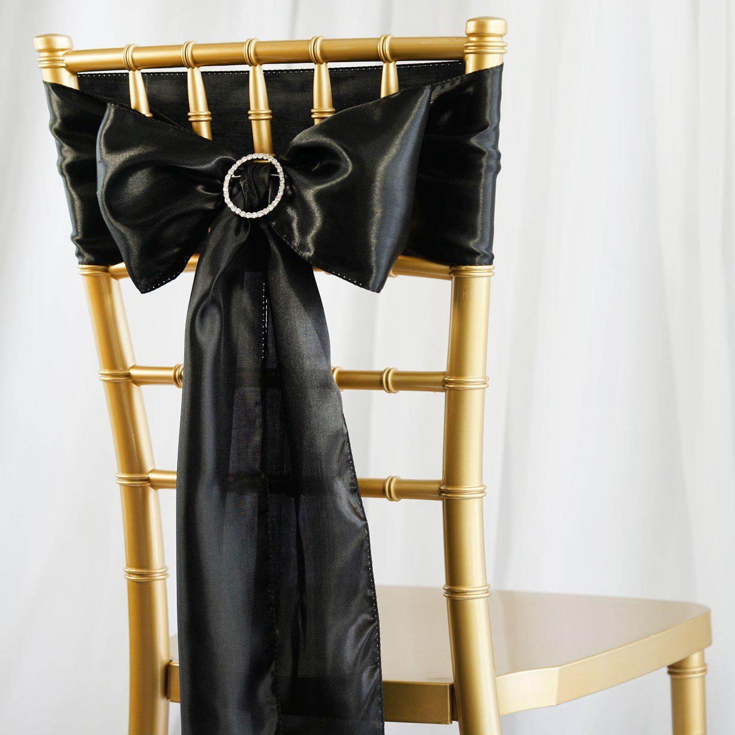 5 Pack Satin Chair Sashes Black - Durable Chair Bows with Shiny Finish for Classy Event Chair Decor 6"x106" - NestOCart