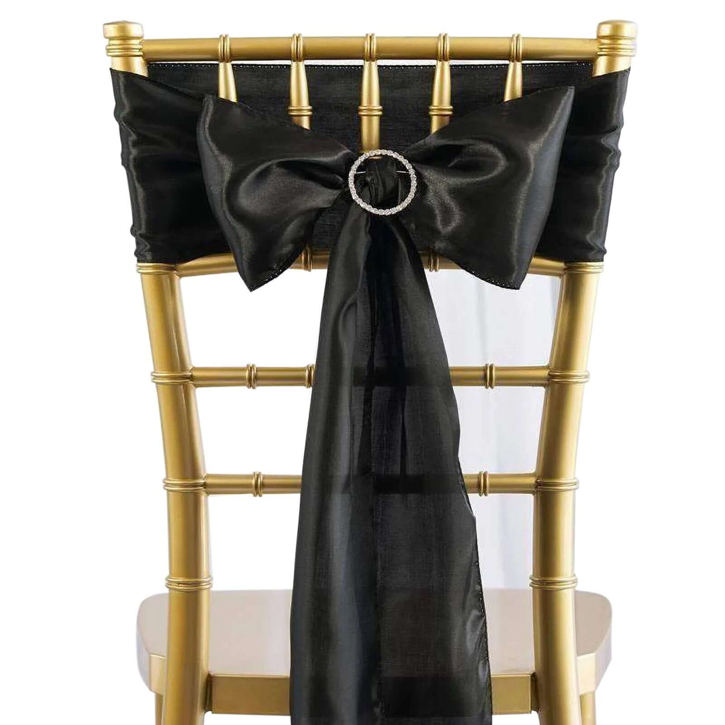5 Pack Satin Chair Sashes Black - Durable Chair Bows with Shiny Finish for Classy Event Chair Decor 6"x106" - NestOCart
