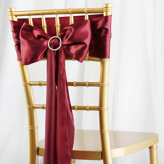 5 Pack Satin Chair Sashes Burgundy - Durable Chair Bows with Shiny Finish 6"x106" - NestOCart