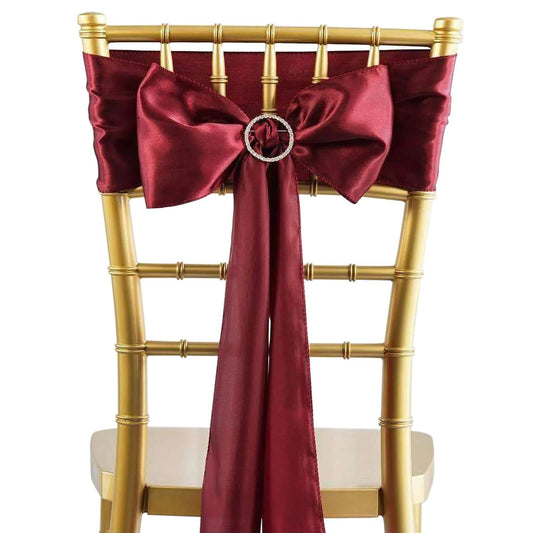 5 Pack Satin Chair Sashes Burgundy - Durable Chair Bows with Shiny Finish 6"x106" - NestOCart