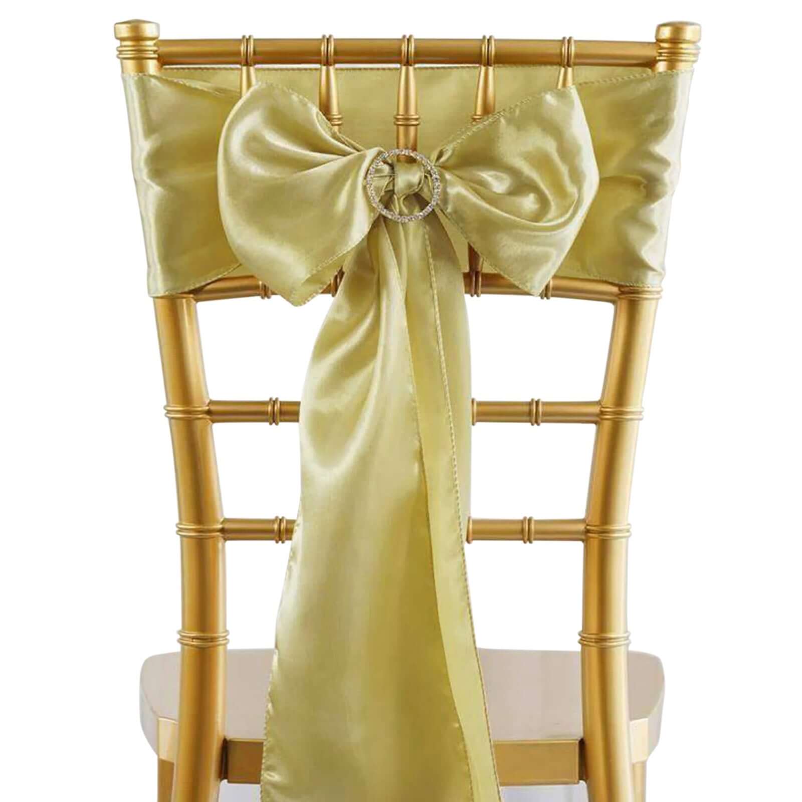5 Pack Satin Chair Sashes Champagne - Durable Chair Bows with Shiny Finish 6"x106" - NestOCart