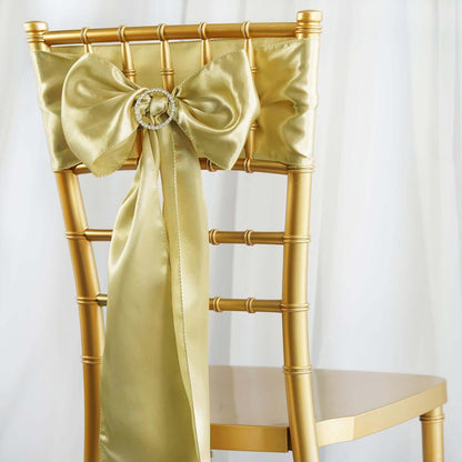 5 Pack Satin Chair Sashes Champagne - Durable Chair Bows with Shiny Finish 6"x106" - NestOCart
