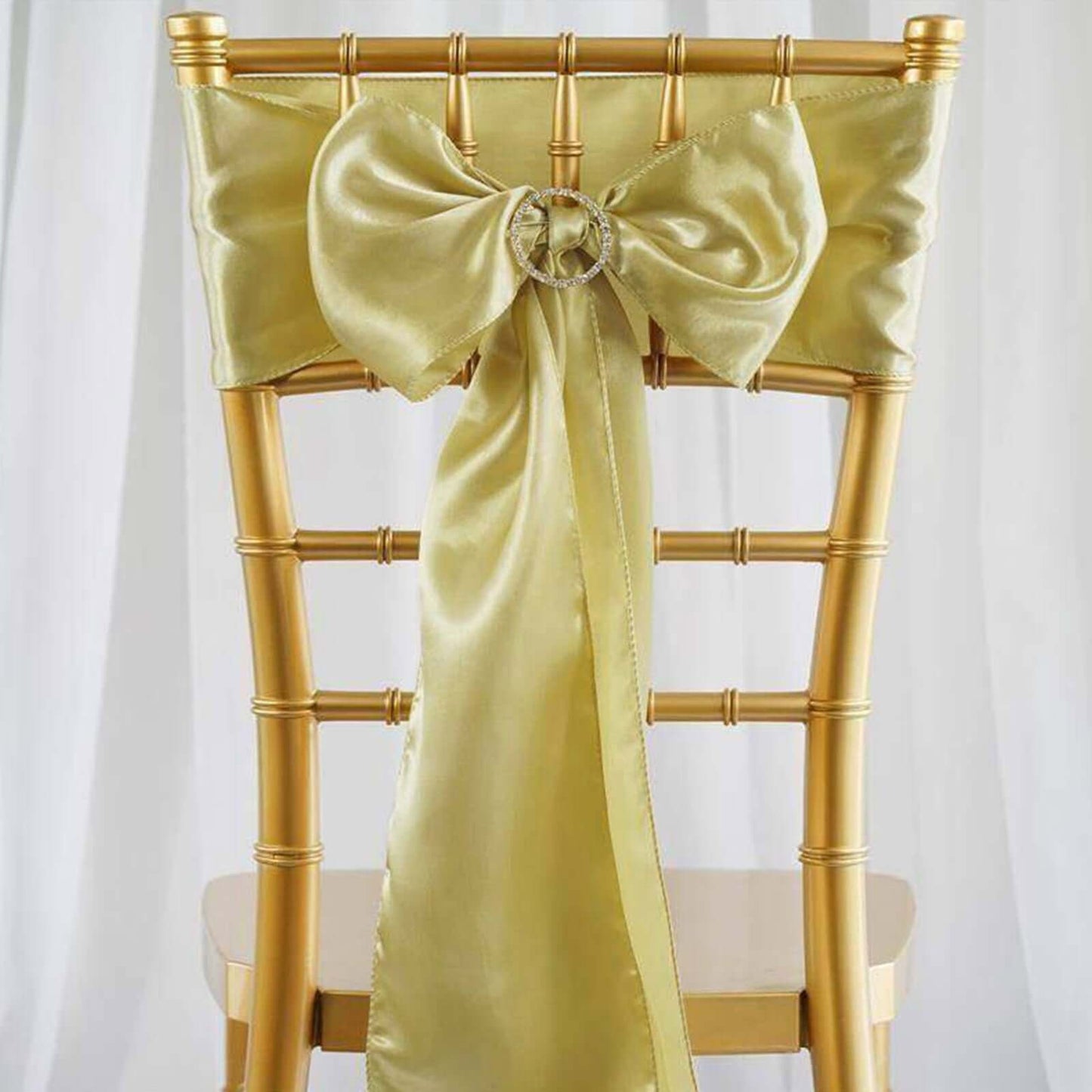 5 Pack Satin Chair Sashes Champagne - Durable Chair Bows with Shiny Finish 6"x106" - NestOCart