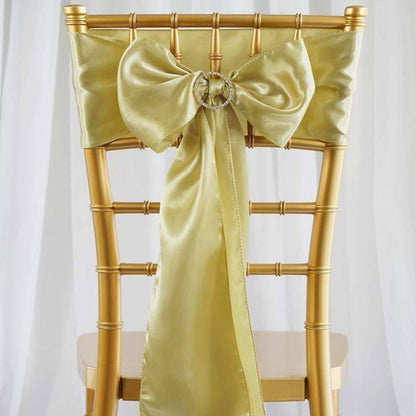 5 Pack Satin Chair Sashes Champagne - Durable Chair Bows with Shiny Finish 6"x106" - NestOCart