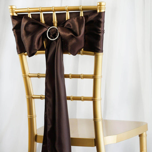 5 Pack Satin Chair Sashes Chocolate - Durable Chair Bows with Shiny Finish 6"x106" - NestOCart