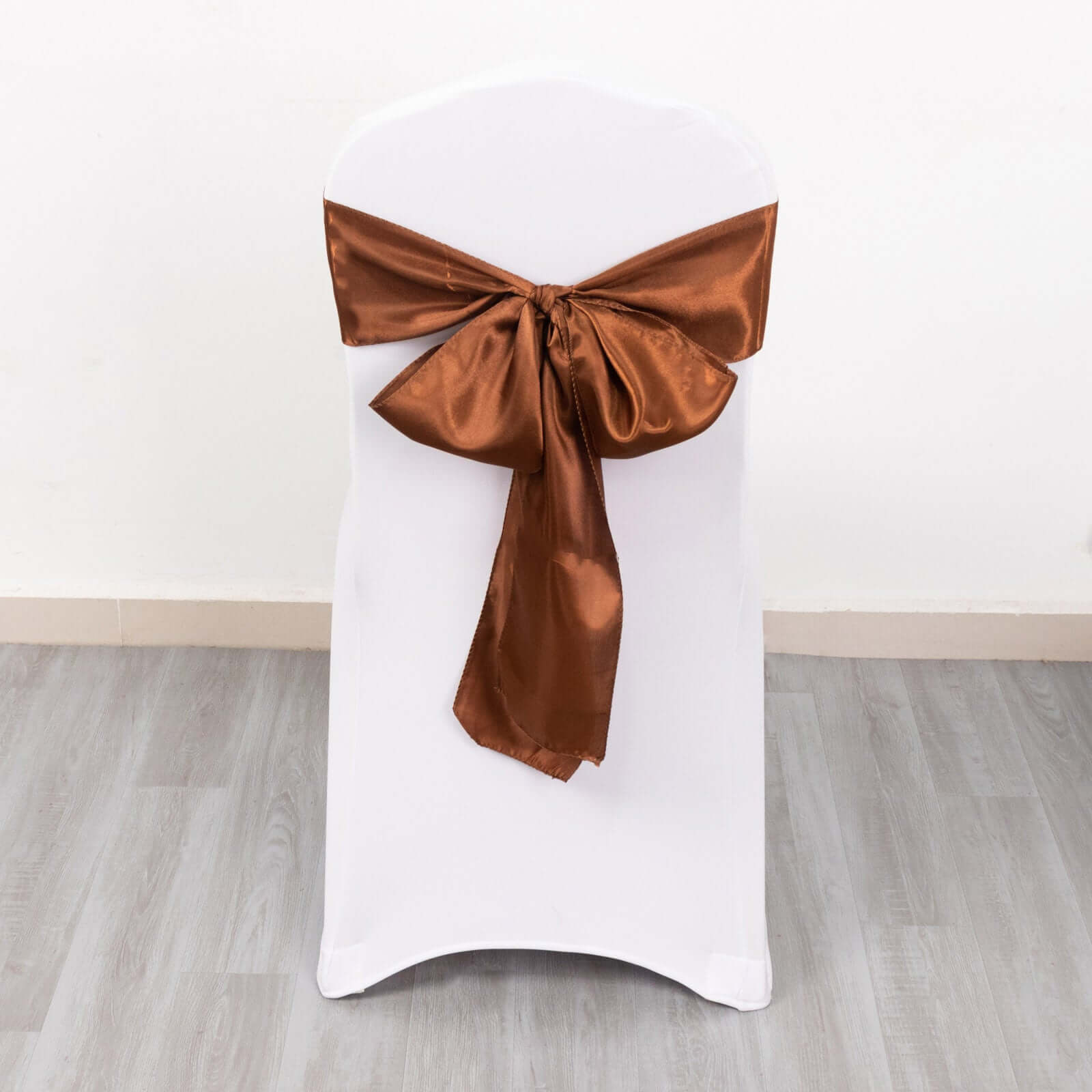 5 Pack Satin Chair Sashes Cinnamon Brown - Durable Chair Bows with Shiny Finish 6"x106" - Bell Racket Store