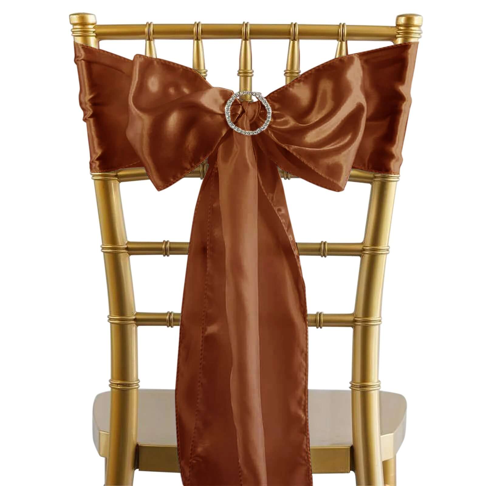 5 Pack Satin Chair Sashes Cinnamon Brown - Durable Chair Bows with Shiny Finish 6"x106" - Bell Racket Store