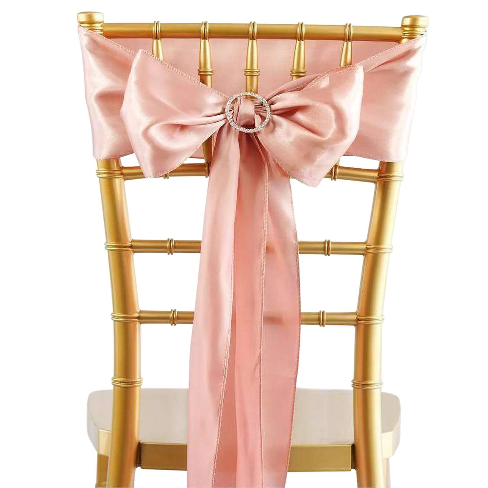 5 Pack Satin Chair Sashes Dusty Rose - Durable Chair Bows with Shiny Finish 6"x106" - NestOCart