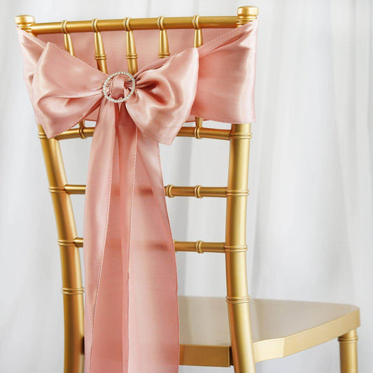 5 Pack Satin Chair Sashes Dusty Rose - Durable Chair Bows with Shiny Finish 6"x106" - NestOCart
