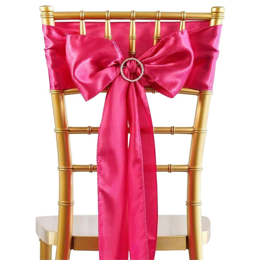 5 Pack Satin Chair Sashes Fuchsia - Durable Chair Bows with Shiny Finish 6"x106" - NestOCart