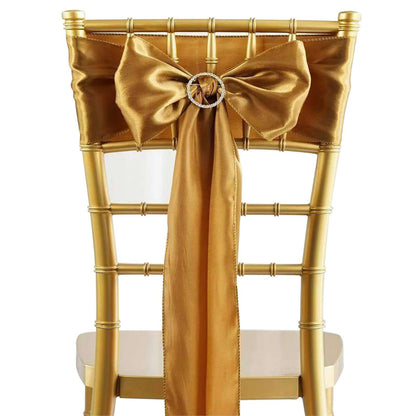 5 Pack Satin Chair Sashes Gold - Durable Chair Bows with Shiny Finish for Classy Event Chair Decor 6"x106" - NestOCart