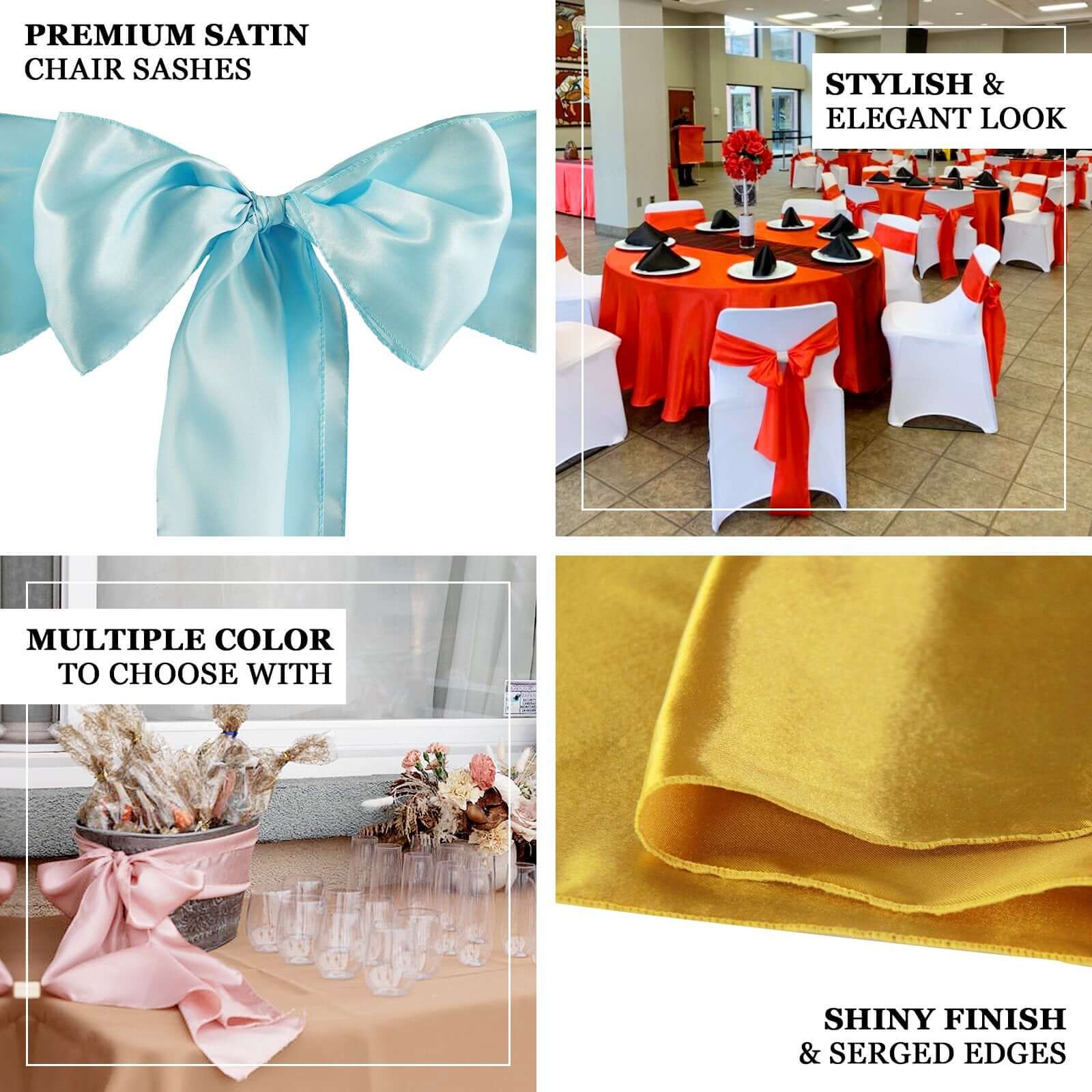 5 Pack Satin Chair Sashes Gold - Durable Chair Bows with Shiny Finish for Classy Event Chair Decor 6"x106" - NestOCart