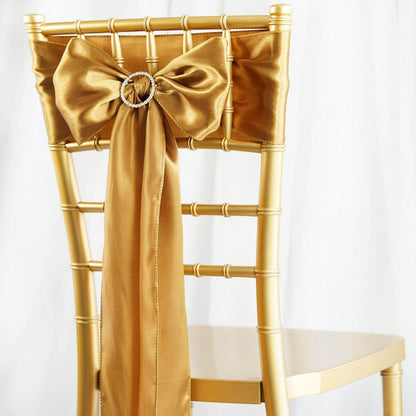 5 Pack Satin Chair Sashes Gold - Durable Chair Bows with Shiny Finish for Classy Event Chair Decor 6"x106" - NestOCart