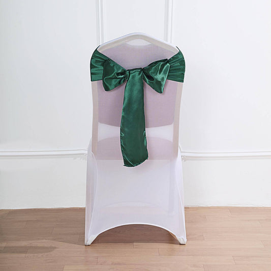 5 Pack Satin Chair Sashes Hunter Emerald Green - Durable Chair Bows with Shiny Finish 6"x106" - NestOCart