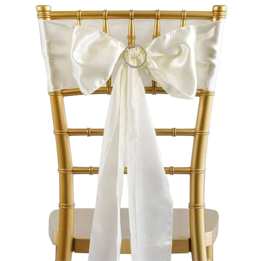 5 Pack Satin Chair Sashes Ivory - Durable Chair Bows with Shiny Finish 6"x106" - NestOCart