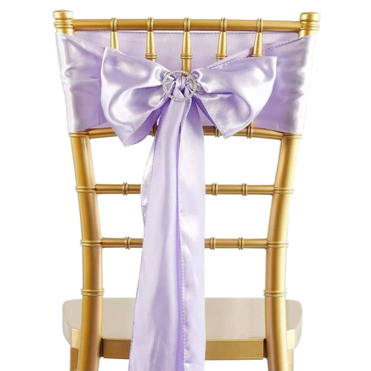 5 Pack Satin Chair Sashes Lavender Lilac - Durable Chair Bows with Shiny Finish 6"x106" - NestOCart