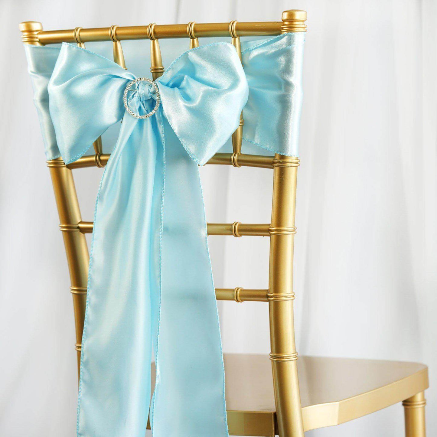 5 Pack Satin Chair Sashes Light Blue - Durable Chair Bows with Shiny Finish 6"x106" - NestOCart