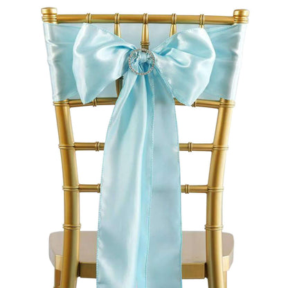5 Pack Satin Chair Sashes Light Blue - Durable Chair Bows with Shiny Finish 6"x106" - NestOCart