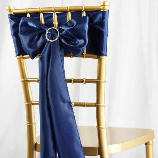 5 Pack Satin Chair Sashes Navy Blue - Durable Chair Bows with Shiny Finish 6"x106" - NestOCart