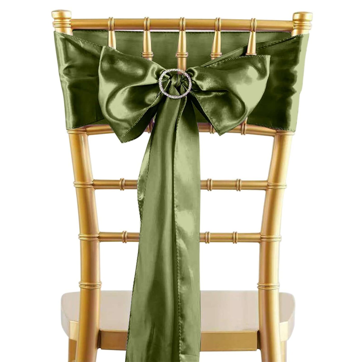 5 Pack Satin Chair Sashes Olive Green - Durable Chair Bows with Shiny Finish 6"x106" - NestOCart