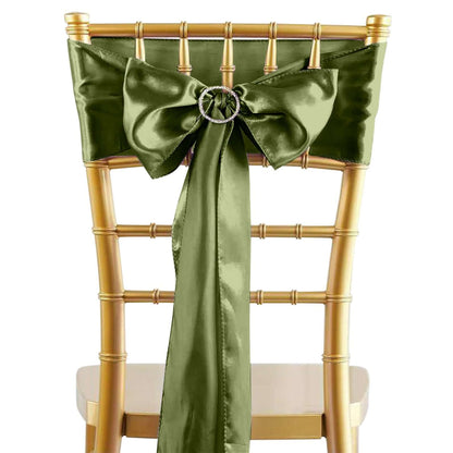 5 Pack Satin Chair Sashes Olive Green - Durable Chair Bows with Shiny Finish 6"x106" - NestOCart