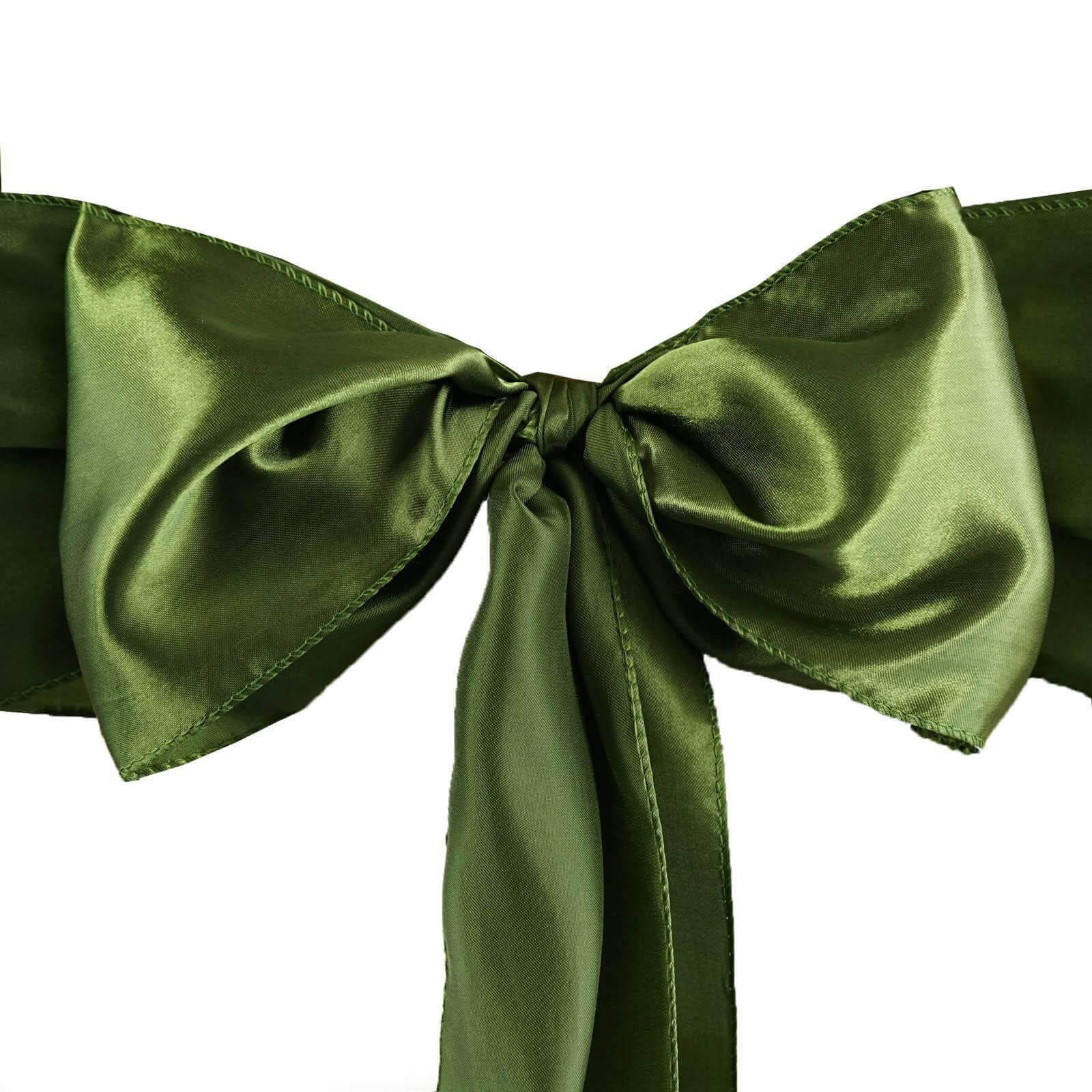 5 Pack Satin Chair Sashes Olive Green - Durable Chair Bows with Shiny Finish 6"x106" - NestOCart