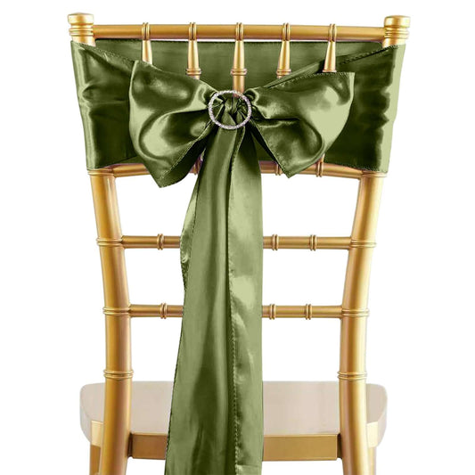5 Pack Satin Chair Sashes Olive Green - Durable Chair Bows with Shiny Finish 6"x106" - NestOCart