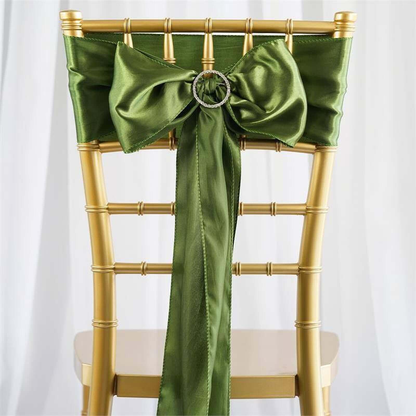 5 Pack Satin Chair Sashes Olive Green - Durable Chair Bows with Shiny Finish 6"x106" - NestOCart