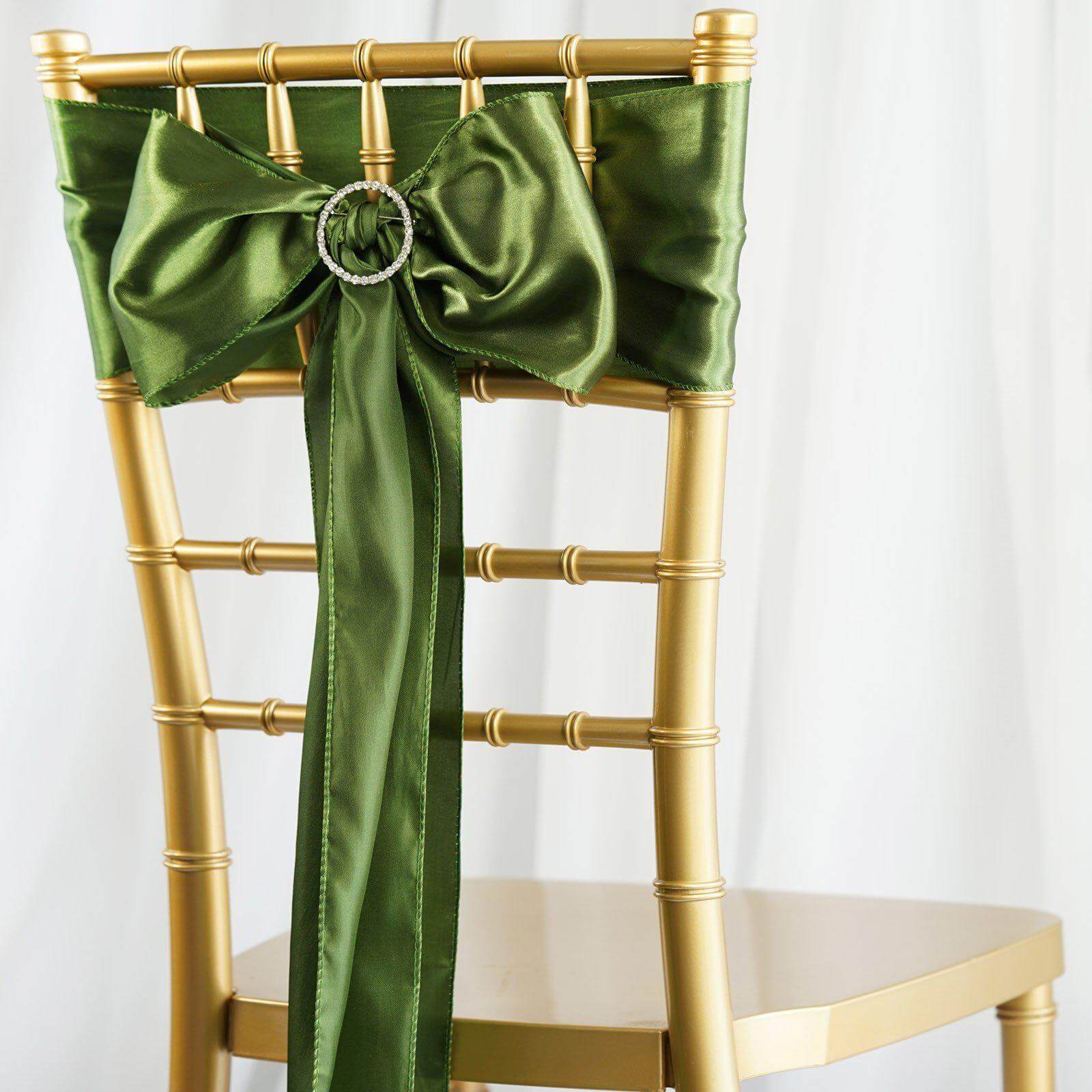 5 Pack Satin Chair Sashes Olive Green - Durable Chair Bows with Shiny Finish 6"x106" - NestOCart