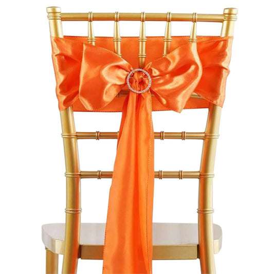 5 Pack Satin Chair Sashes Orange - Durable Chair Bows with Shiny Finish 6"x106" - NestOCart