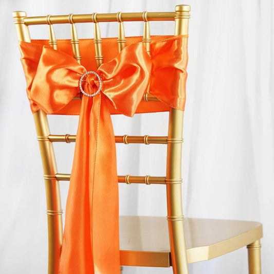 5 Pack Satin Chair Sashes Orange - Durable Chair Bows with Shiny Finish 6"x106" - NestOCart
