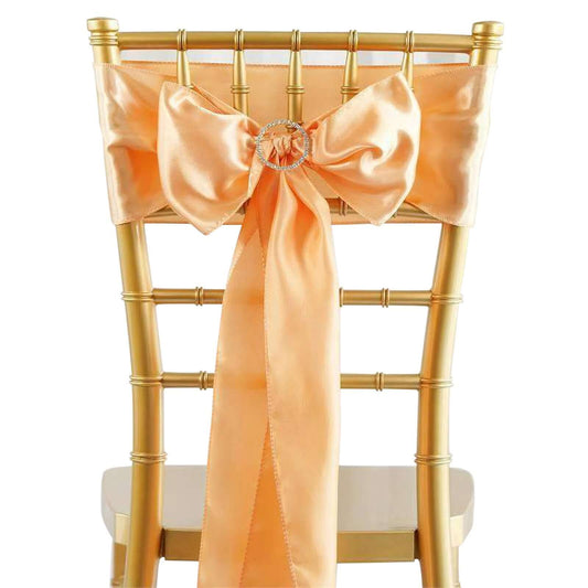 5 Pack Satin Chair Sashes Peach - Durable Chair Bows with Shiny Finish 6"x106" - NestOCart