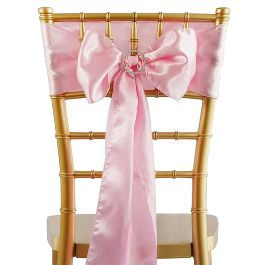 5 Pack Satin Chair Sashes Pink - Durable Chair Bows with Shiny Finish 6"x106" - NestOCart