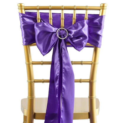 5 Pack Satin Chair Sashes Purple - Durable Chair Bows with Shiny Finish 6"x106" - NestOCart