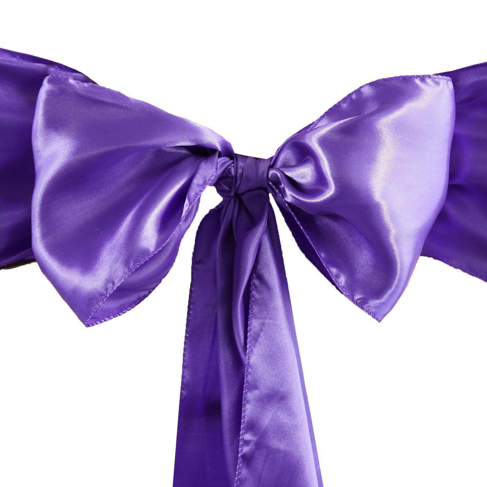 5 Pack Satin Chair Sashes Purple - Durable Chair Bows with Shiny Finish 6"x106" - NestOCart