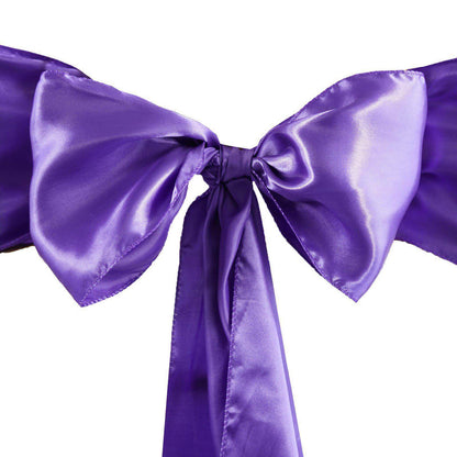5 Pack Satin Chair Sashes Purple - Durable Chair Bows with Shiny Finish 6"x106" - NestOCart