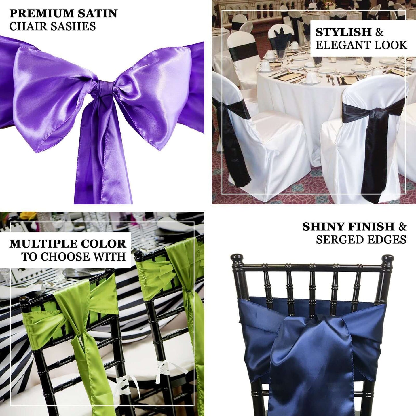 5 Pack Satin Chair Sashes Purple - Durable Chair Bows with Shiny Finish 6"x106" - NestOCart