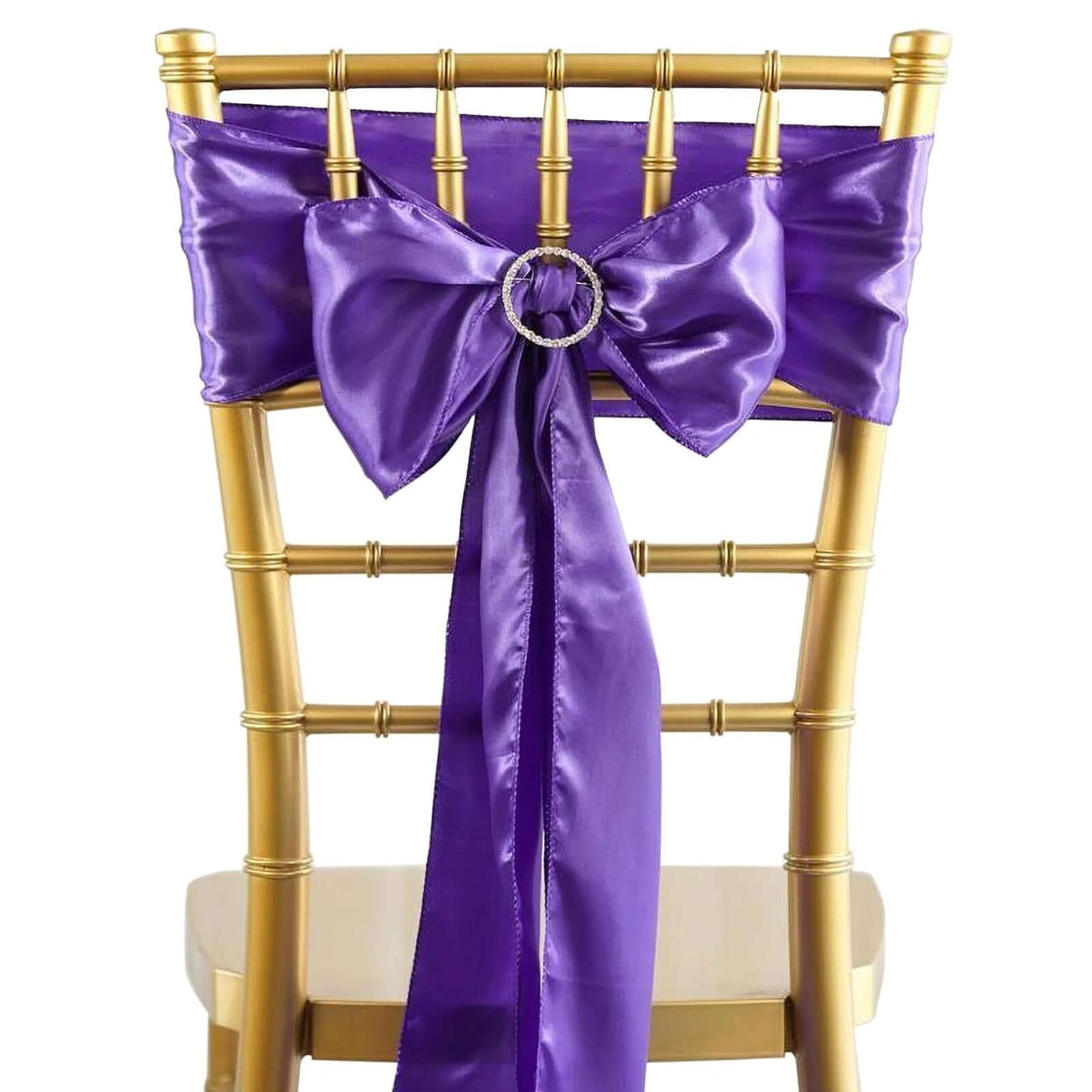 5 Pack Satin Chair Sashes Purple - Durable Chair Bows with Shiny Finish 6"x106" - NestOCart
