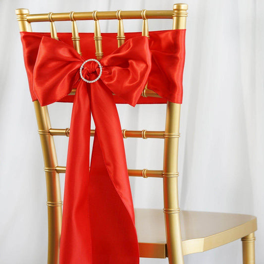 5 Pack Satin Chair Sashes Red - Durable Chair Bows with Shiny Finish 6"x106" - NestOCart