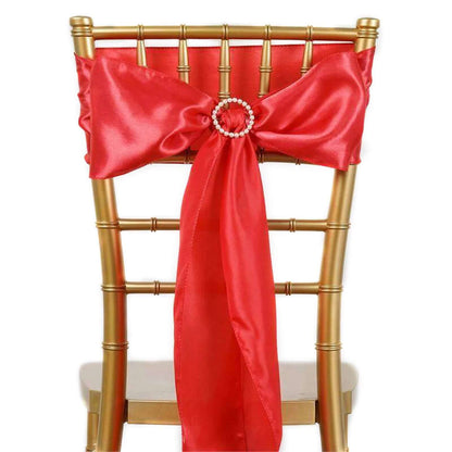 5 Pack Satin Chair Sashes Red - Durable Chair Bows with Shiny Finish 6"x106" - NestOCart
