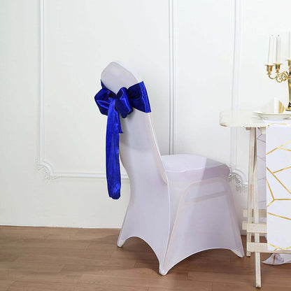 5 Pack Satin Chair Sashes Royal Blue - Durable Chair Bows with Shiny Finish 6"x106" - NestOCart