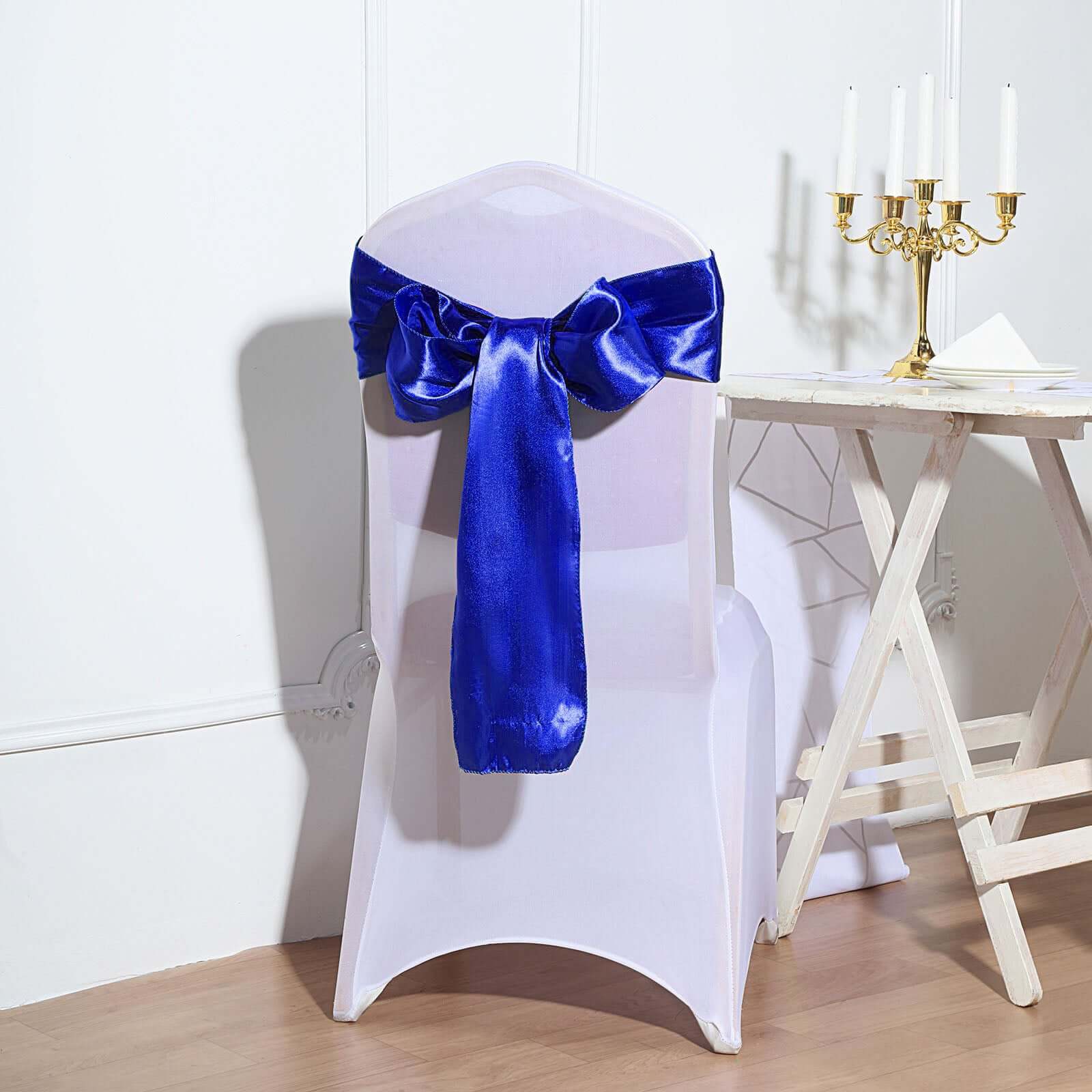 5 Pack Satin Chair Sashes Royal Blue - Durable Chair Bows with Shiny Finish 6"x106" - NestOCart