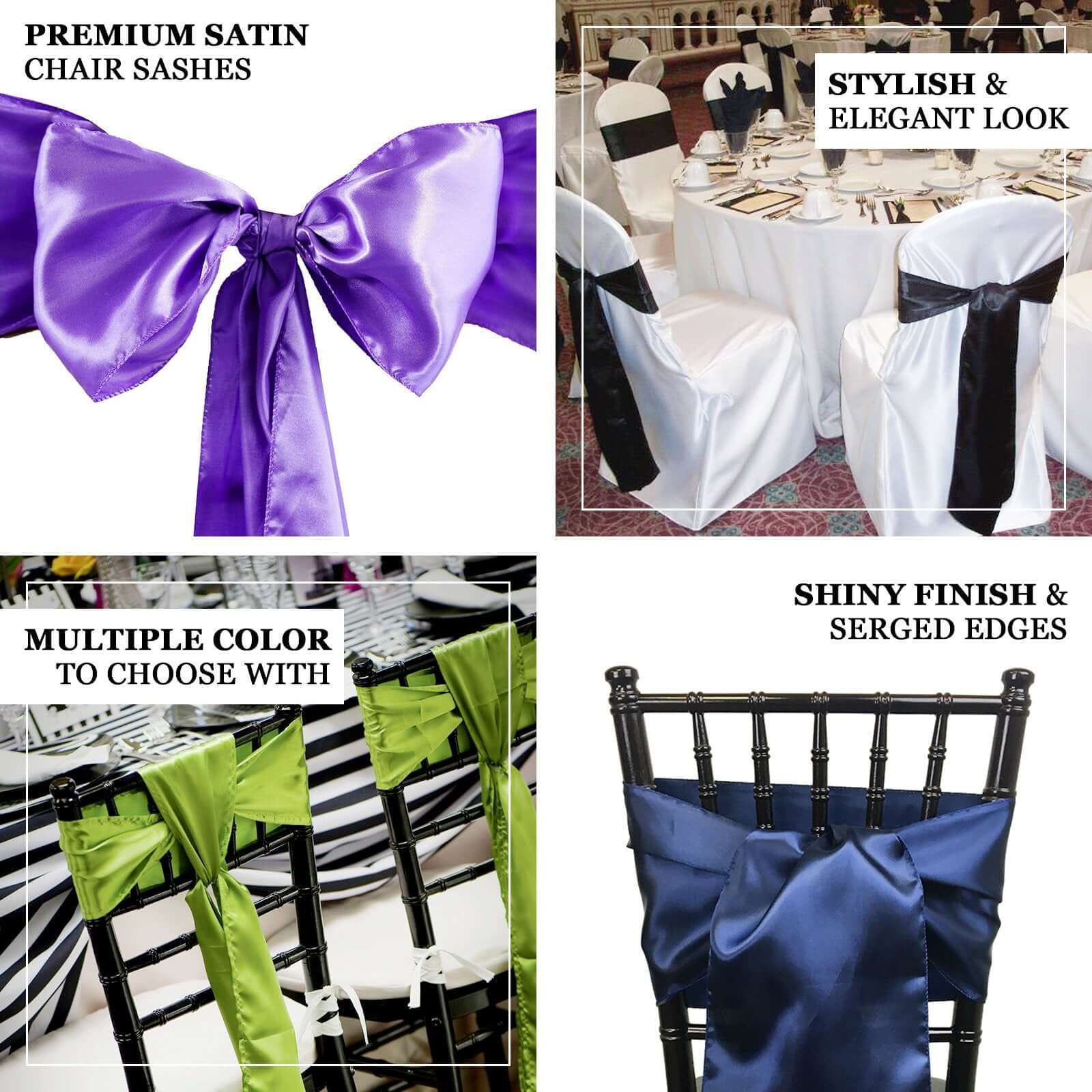 5 Pack Satin Chair Sashes Royal Blue - Durable Chair Bows with Shiny Finish 6"x106" - NestOCart