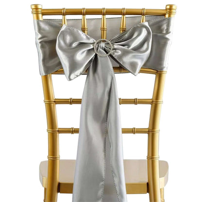 5 Pack Satin Chair Sashes Silver - Durable Chair Bows with Shiny Finish 6"x106" - NestOCart