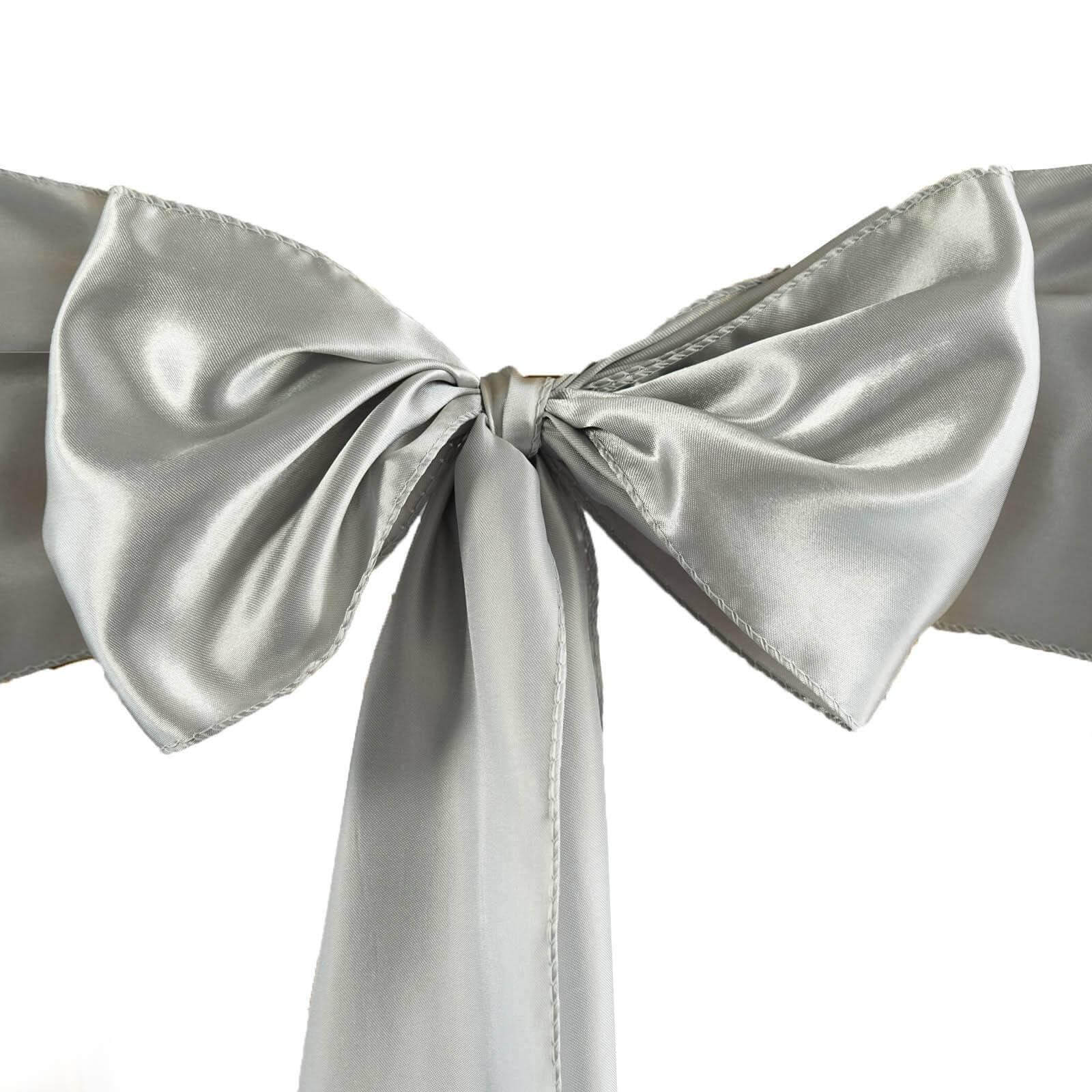 5 Pack Satin Chair Sashes Silver - Durable Chair Bows with Shiny Finish 6"x106" - NestOCart