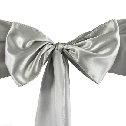 5 Pack Satin Chair Sashes Silver - Durable Chair Bows with Shiny Finish 6"x106" - NestOCart